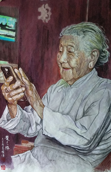 侯跃清作品1《耄之乐》70x110cm 2018年